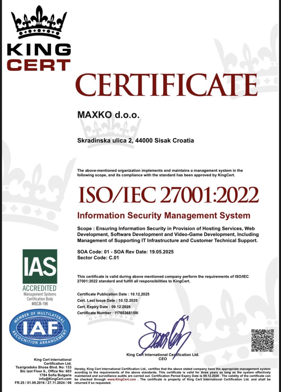 Certified an ISO/IEC 27001