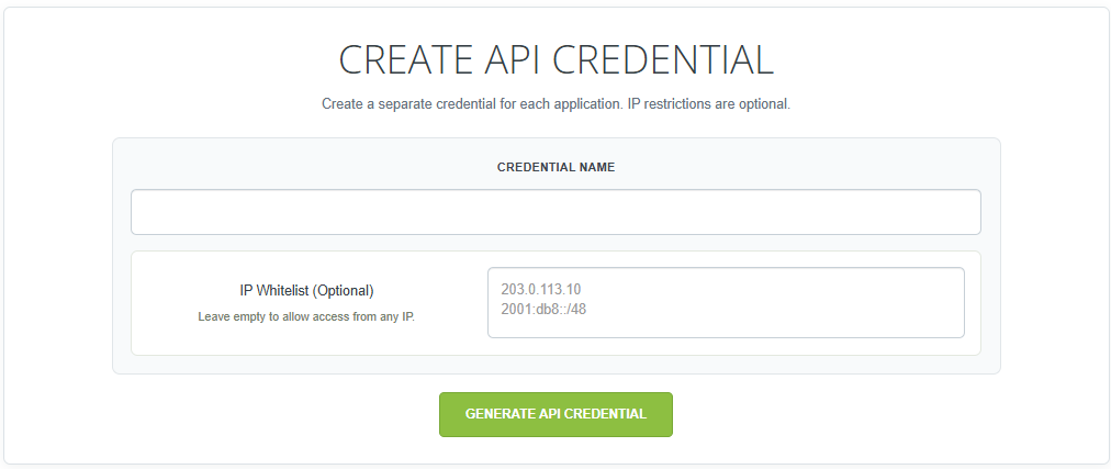 Create an API credential and optionally configure an IP whitelist