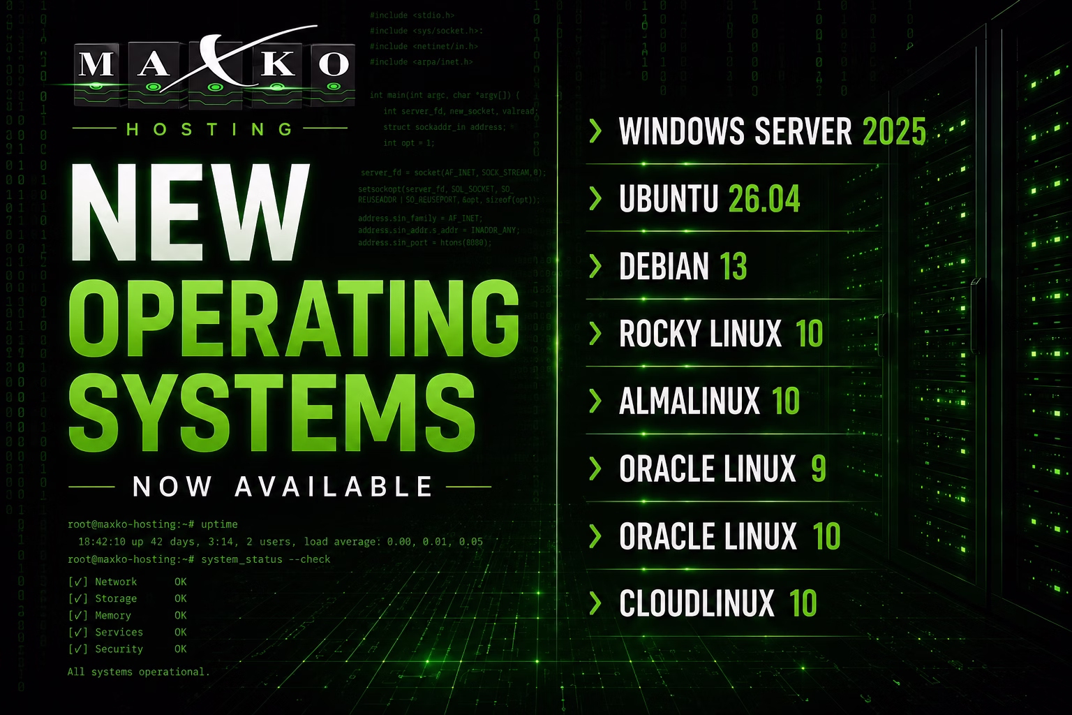 New Operating Systems Now Available on MAXKO Hosting