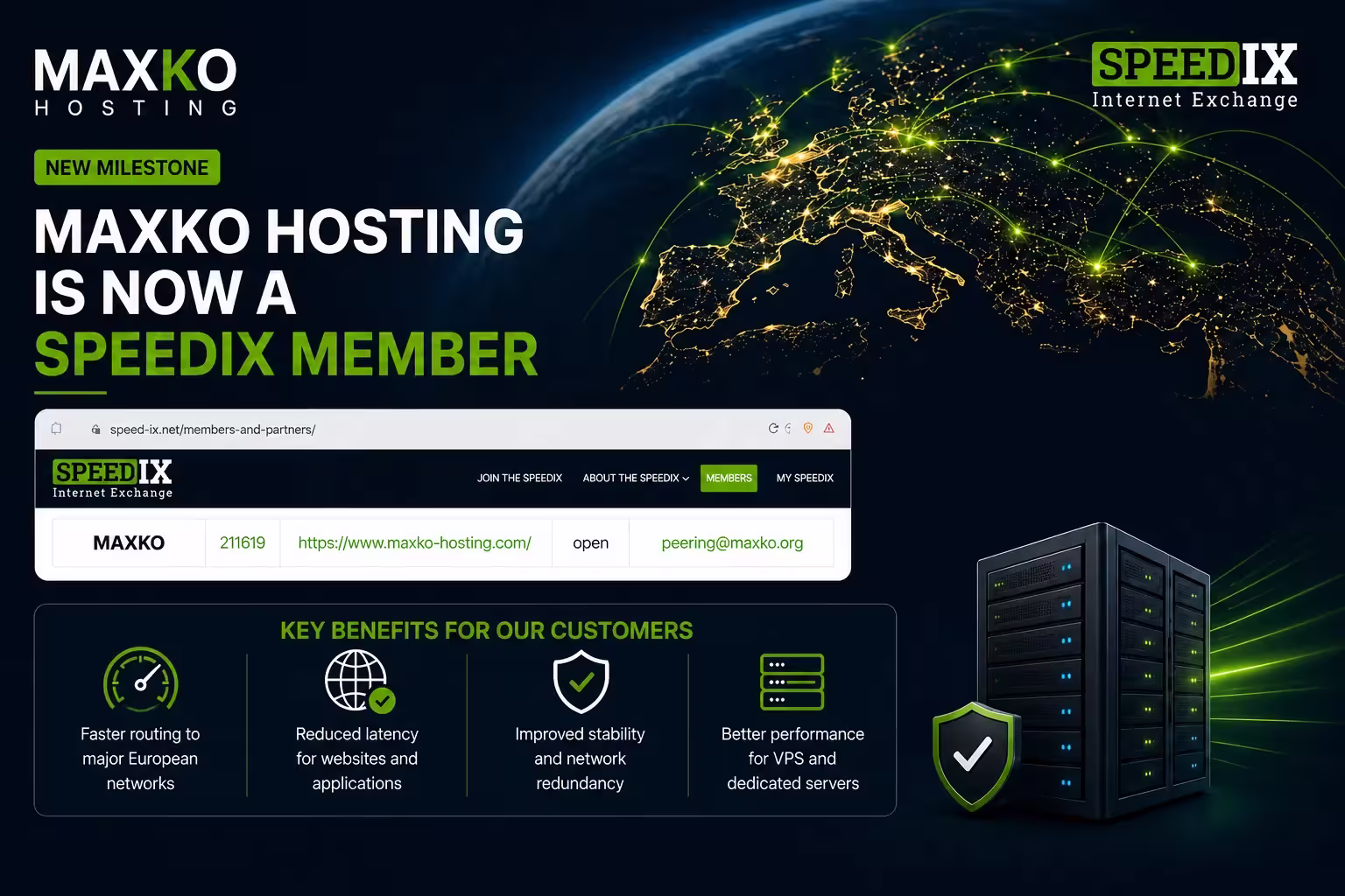 MAXKO Hosting is now a SpeedIX Member